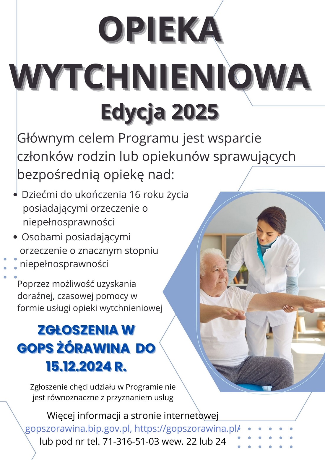 Aktualność: Ogłoszenie o naborze wniosków w ramach Programu „Opieka wytchnieniowa” dla Jednostek Samorządu Terytorialnego - edycja 2025